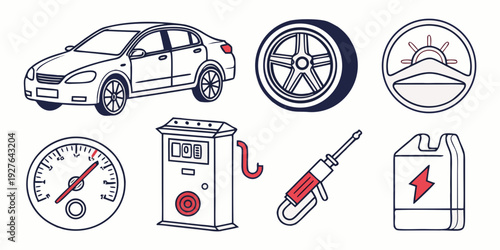 Assorted icons representing various services and features related to vehicles Vector