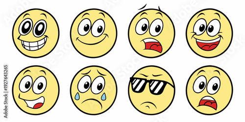 A collection of diverse emojis expressing various emotions and reactions. Vector