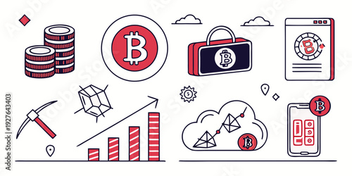 A collection of icons representing various aspects of business and technology Vector