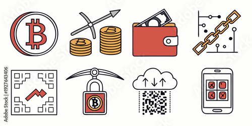 Collection of icons representing various construction and building activities Vector