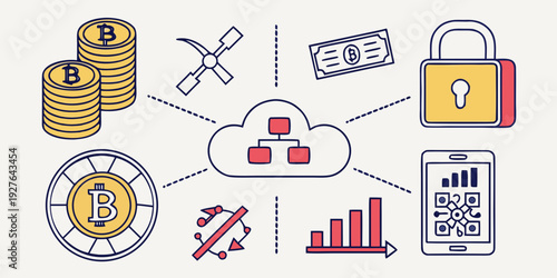 A visual representation of various aspects of cybersecurity and data protection Vector