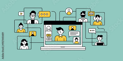 Digital connections a laptop screen displaying multiple video conference participants