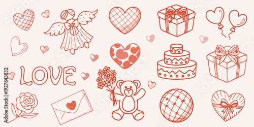 A collection of hand drawn love themed illustrations and gift items
