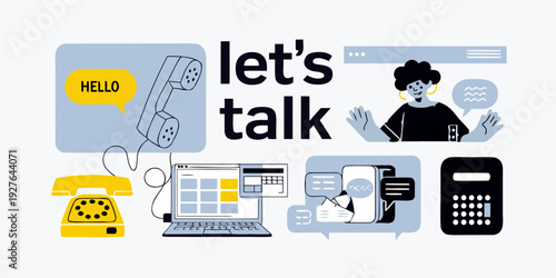 Illustration depicting various communication methods with a friendly character