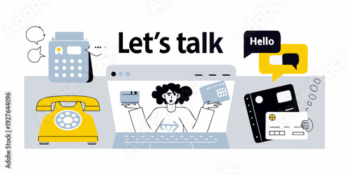 Communication tools and a woman interacting with a laptop screen