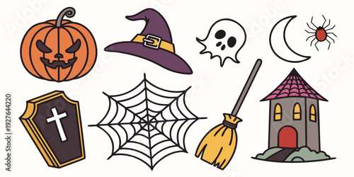 A delightful assortment of halloween-themed icons and illustrations Vector