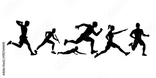 A sequence of silhouettes showcasing a person's running form and technique. Vector