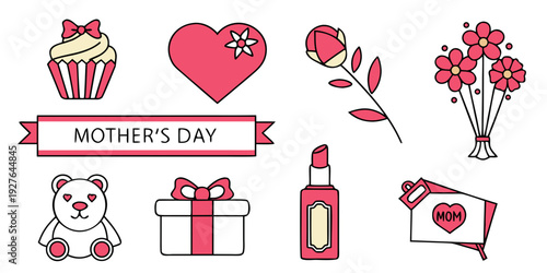 Valentine's day icons featuring hearts, flowers, and gifts Vector