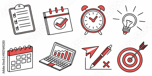 A collection of icons representing time management and organization tools Vector
