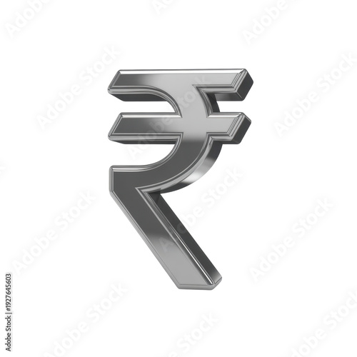 Metallic Indian rupee symbol shiny silver isolated on a transparent background