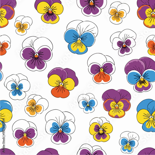 Colorful pansy flowers closeup pattern.