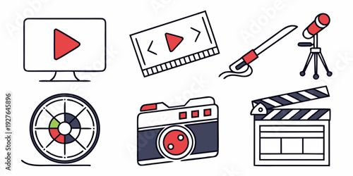 Collection of icons representing various aspects of film and video production Vector
