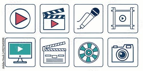 Icons representing various media and document types and actions Vector