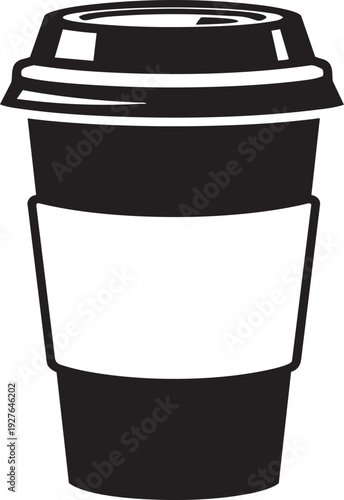A black and white drawing of a disposable coffee cup isolated on transparent background, Vector