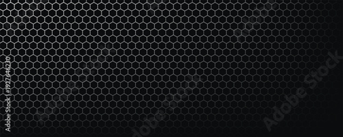 Dark hexagon abstract technology background with blue and green colored bright flashes under hexagon. Hexagonal gaming vector tech illustration black abstract background.
