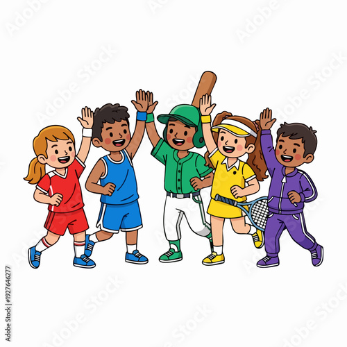 Group of diverse children playing together.