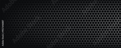 Dark hexagon abstract technology background with blue and green colored bright flashes under hexagon. Hexagonal gaming vector tech illustration black abstract background.