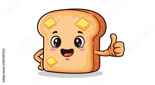 Cheerful Cartoon Toast with Butter and Thumbs Up