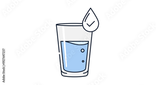 Clean Water in Glass with Drop Icon and Check Mark