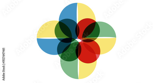Colorful abstract flower created with overlapping translucent circles in a symmetrical geometric pattern.