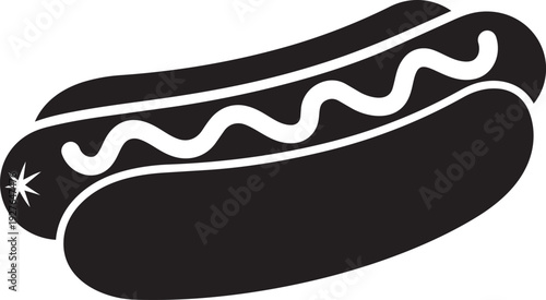A black and white image of a hot dog isolated on transparent background, Vector