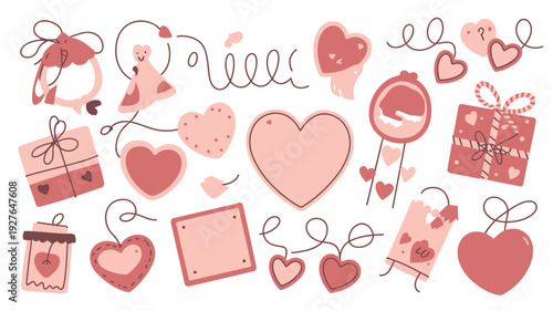 Romantic valentine s day heart and gift illustrations with love text