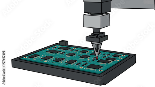 Automated robotic arm placing components on a printed circuit board