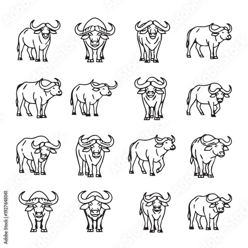 African Buffalo Silhouette Collection Various Poses Vector Icons