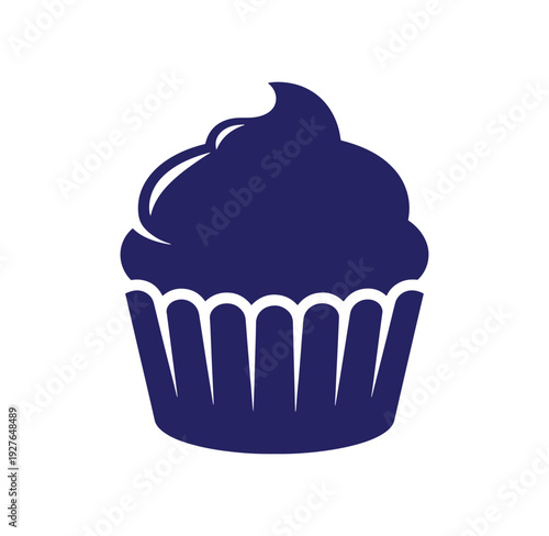 blue cupcake icon with frosting and wrapper on white background