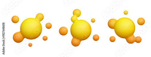 Vector 3d abstract metaball set. Yellow and orange design background. Liquid lava lamp balls shapes, futuristic design