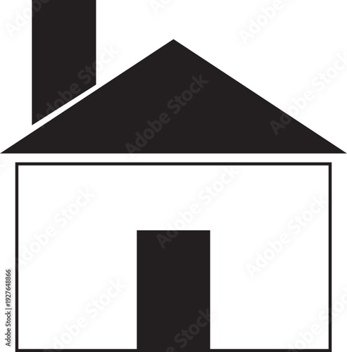 Simple black and white house icon, minimalist vector illustration representing home, real estate, or dwelling concepts