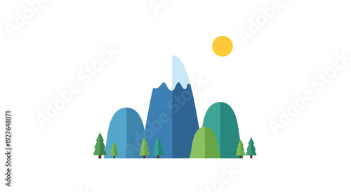 Mountain landscape vector illustration, flat design, nature scene for travel and outdoor recreation.
