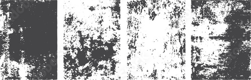 Four dark grey and white grunge texture panels background