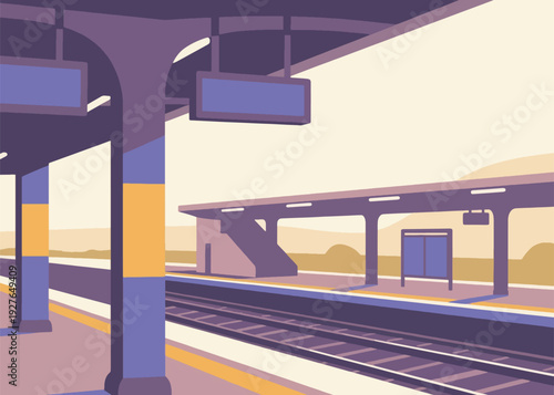 Train Waiting Place Illustration Creative Design Template 