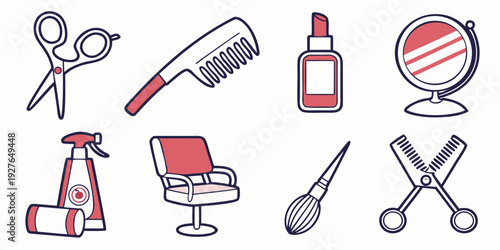 A collection of various items used for hair care and grooming purposes. Vector