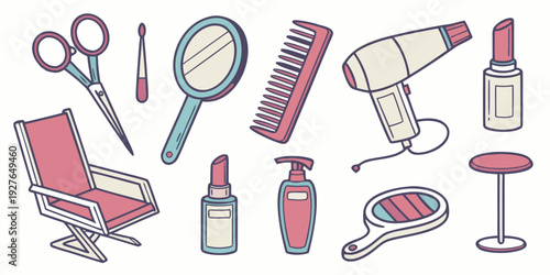 An assortment of beauty and personal care items arranged on a white background Vector