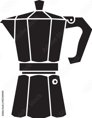 A black and white image of a coffee pot isolated on transparent background, Vector