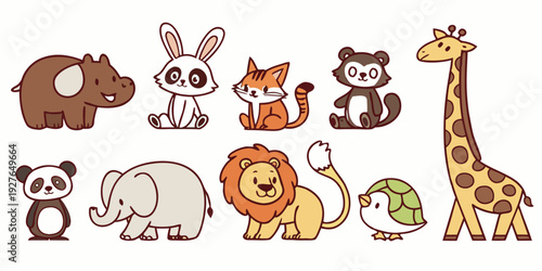 A diverse collection of animals including a lion, tiger, bear, and more. Vector