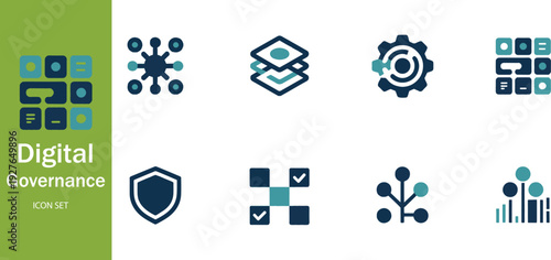 Digital Governance and Data Management Icon Set for Information Systems and Cloud Computing Layers