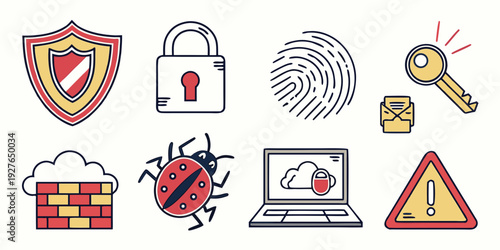 Collection of diverse icons representing various security and safety concepts. Vector