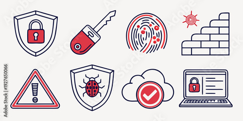 Assorted icons representing various security and safety measures and alerts Vector