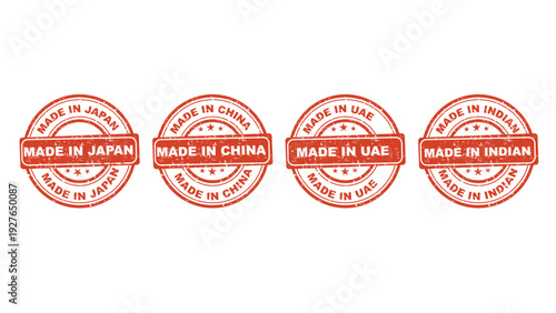 Made In Country Grunge Stamp Collection Japan China UAE India Rubber Seal Vector