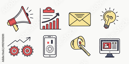 Collection of icons representing various business and office concepts Vector