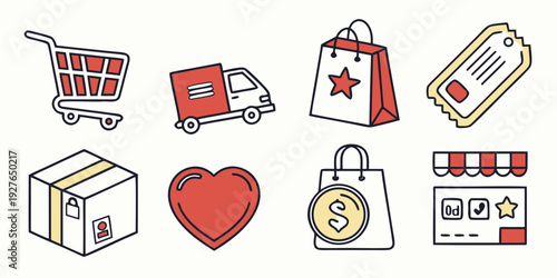 Assorted icons representing various aspects of shopping and healthcare Vector