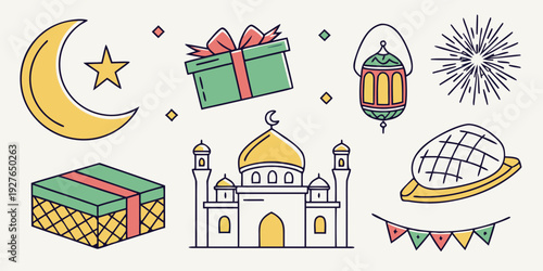 A vibrant illustration of a diverse collection of cultural symbols and objects. Vector