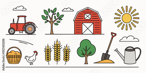 A vibrant and diverse collection of farm and nature icons Vector