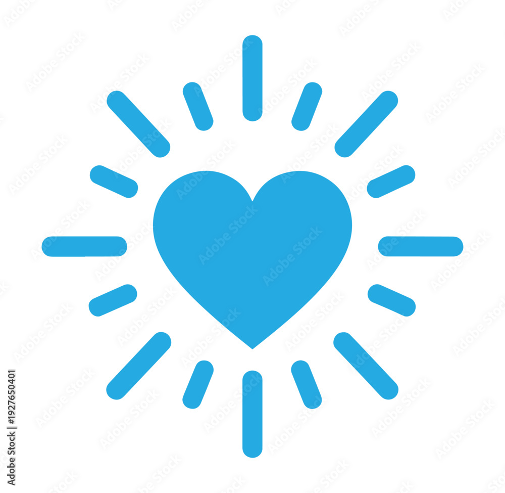 Fototapeta premium blue heart with sunburst rays isolated on white background