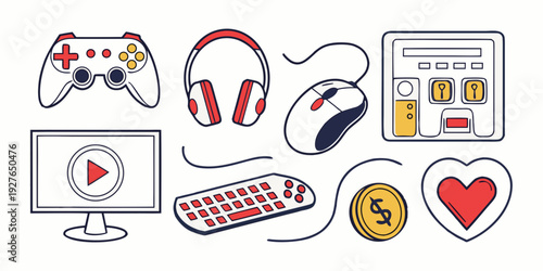 A collection of various icons representing love, social media, and communication. Vector