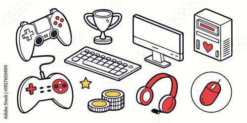 Collection of various electronic devices and gadgets on a white background Vector