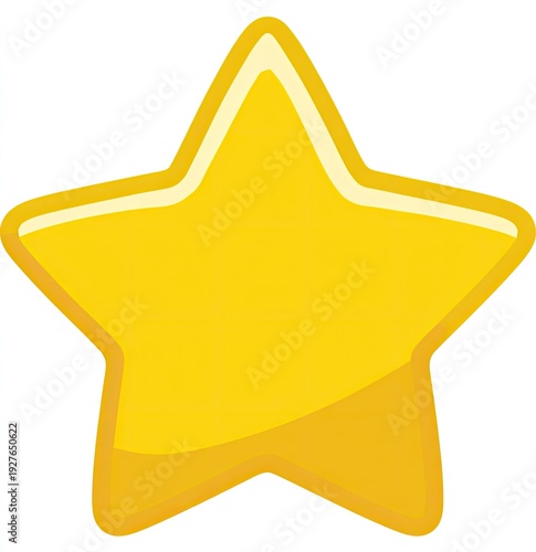 A bright yellow, five-pointed star with a rounded appearance, a white outline, and a shine